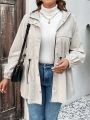 SHEIN LUNE Plus Size Women's Hooded Jacket With Drawstring Waist