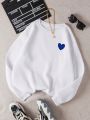 Teen Girls' Embroidered Heart Round Neck Sweatshirt