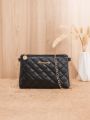Metal Decor Quilted Chain Crossbody Bag