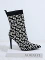 Graphic Stiletto Heeled Sock Boots