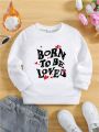 Girls' Warm Fleece Lined Pullover Sweatshirt With Slogan And Heart Print