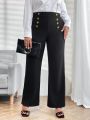 SHEIN Clasi Plus Size Women'S Button Detail Straight Leg Pants