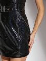 Minami One Shoulder Belted PU Leather Bodycon Dress