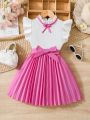 SHEIN Kids EVRYDAY Little Girls' Colorblock Dress Adorned With Ruffle And Ruffle Hem