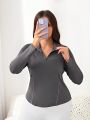 Street Sport Women's Plus Size Half Zip Sports Sweatshirt With Hoodie
