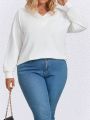 SHEIN LUNE Plus Size V-Neck Long Sleeve Sweatshirt