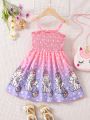 SHEIN Kids QTFun Girls' Toddler Summer Unicorn & Star Pattern Ombre Print Spaghetti Strap Dress