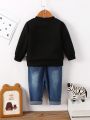 Infant Boys' Cute Letter Printed Sweatshirt And Ripped Jeans