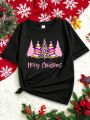 Teen Girls' Casual Christmas Pattern Short Sleeve T-shirt Suitable For Summer