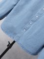 Teen Boy Light Blue Outdoor Simple Denim Jacket With Washed Design
