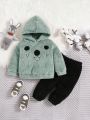 SHEIN Baby Boys' Cute Embroidered Fleece Hoodie And Pants Set