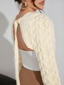 Luxe Women's Short Cropped Knitted Cardigan With Open Front And Twisted Pattern