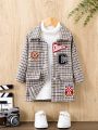 Fall/winter Infant Boys' Mid-long Length Coat With Printed Checkered Pattern And Text