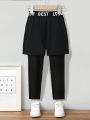 SHEIN Young Boy's Casual Alphabet Jacquard Sports Pants With Mesh Fabric Design
