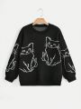 SHEIN Qutie Plus Cat Pattern Drop Shoulder Sweater