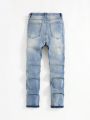 SHEIN Teen Boy's Casual Mid Waist Skinny Ripped Jeans With Distressed Holes
