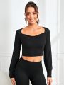Solid Rib Knit Cropped Athletic T-Shirt