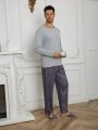 Men Solid Tee & Plaid Print Pants PJ Set