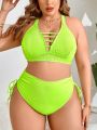 SHEIN Swim Basics Plus Size Fluorescent Green Swimwear Set