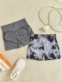 SHEIN Tween Girls' Seamless Knit Jacquard Tie Dye Sports Shorts Set