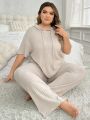 Casual Plus Size Women's Two-Piece Ribbed Sleepwear Set