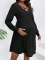 SHEIN Maternity Cross V-Neckline Empire Waist Dress