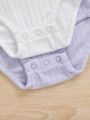 SHEIN Baby Girl 2pcs Small V-Neck Knitted Elastic Comfortable Long Sleeve Bodysuit