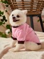 Doodlejoystudio 1pc Pet Print Contrast Color Pink Warm Hoodless Sweatshirt