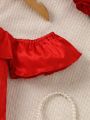 SHEIN Kids FANZEY Girls' Ruffle Trim Asymmetrical Collar Decorated Dress