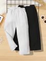 SHEIN Toddler Boys' 2pcs/Set Comfortable Solid Color Woven Straight-Leg Pants For Casual Wear