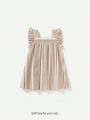 Cozy Cub Baby Girl Square Neckline Colorful Striped Dress With Ruffle Trim