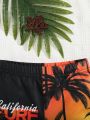 SHEIN Young Boy Loose Casual Letter Palm Tree Pattern Comfortable Soft Swimsuit