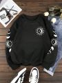 Girls' (teenagers) Sun And Moon Printed Fleece-lined Sweatshirt For Warmth