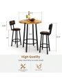 3 Piece Pub Dining Set, Modern Round bar Table and Stools for 2, Kitchen Counter Height Wood Top Bistro, Easy Assemble for Breakfast Nook, Living Room, Small Space, Restaurant
