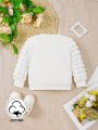 Spring/Summer Baby Girls' White Letter, Leopard Print And Bowknot Decor 3d Cute Elegant Casual Long Sleeve Sweatshirt
