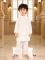 SHEIN Kids FANZEY 3pcs/Set Toddler Boys' Plaid Vest, Long Sleeve Shirt And Pants Set For Casual Gentleman Style