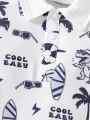 Baby Boy's Cool Dinosaur Print Romper With Casual Shorts For Beach Play, Summer