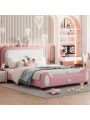 Merax Full size Upholstered Rabbit-Shape Princess Bed ,Full Size Platform Bed with Headboard and Footboard, White+Pink