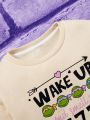 TEENAGE MUTANT NINJA TURTLES X SHEIN Young Girl Cartoon Print Slogan Round Neck Sweatshirt