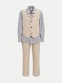 SHEIN Kids FANZEY Tween Boy 1pc Striped Print Shirt & Vest Blazer & 1pc Pants