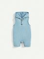 Cozy Cub Baby Boy's Solid Color Half Button Hooded Sleeveless Romper Two-Piece Set