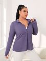 Daily&Casual Women's Plus Size Solid Color Thumb Hole Casual Sport Jacket