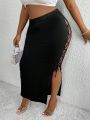 PUNK Plus Size Hollow Out Belted Skirt