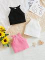 SHEIN Baby Girls' Three Pack Of Delicate And Cute Tank Tops
