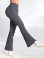 SHEIN Leisure Women's Solid Color Wide Waist Flare Pants Sports Trousers
