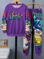Tween Boys' Graffiti & Letter Print Sweatshirt And Jogger Pants Set