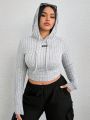 SHEIN Coolane Women's Plus Size Striped Slim Fit Hoodie T-shirt With Holes