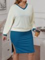 SHEIN LUNE Plus Size Women's Color Block Sweatshirt And Vest Dress Set