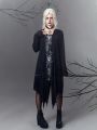 Goth Hooded Asymmetrical Hem Back Strap Outerwear