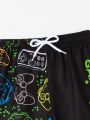 Young Boys Game Console Printed Drawstring Swimming Trunks